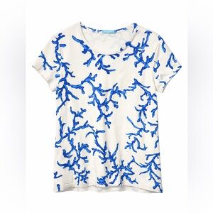 J.McLaughlin Blue Coral Print Short Sleeve Tee White Coastal Resort Top XL